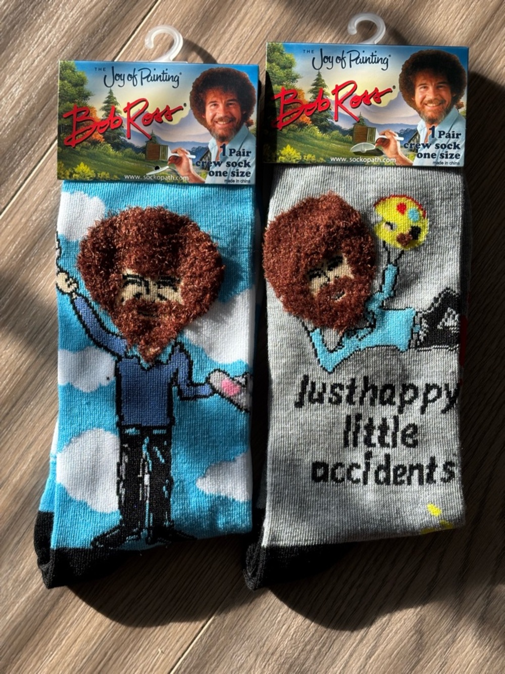 Set of 2 pair Crew Socks - Blue & Gray Cartoon Art Socks